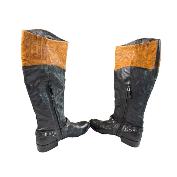 Sam Edelman 8.5 'Park' Two Tone Leather Knee High Spike Stud Belted Riding Boot - Picture 5 of 8